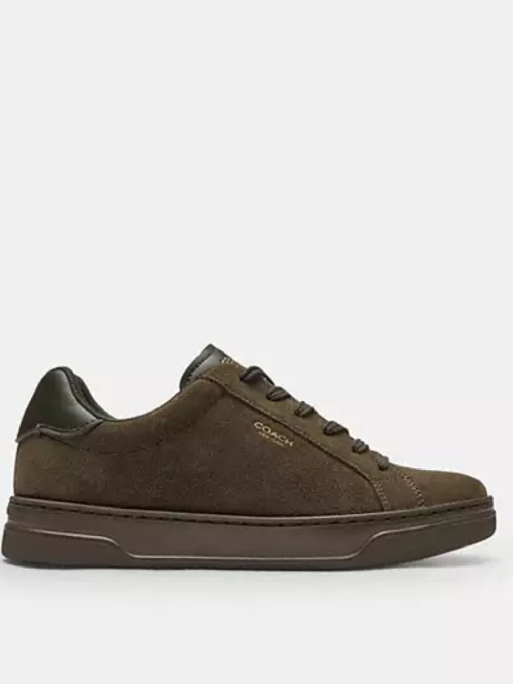 Coach High Line Suede Leather Sneakers Olive Lace Up Shoes Women's Size 5 NIB - Picture 1 of 9